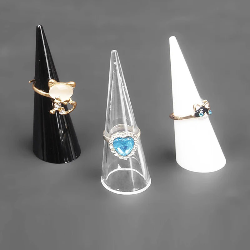 5pcs Acrylic Cone Finger Ring Storage Rack Mini Jewelry Display Case