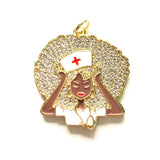 5pcs Afro Girl Nurse Charms Zirconia Pendant for Women Bracelet Necklace