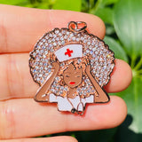 5pcs Afro Girl Nurse Charms Zirconia Pendant for Women Bracelet Necklace