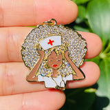 5pcs Afro Girl Nurse Charms Zirconia Pendant for Women Bracelet Necklace