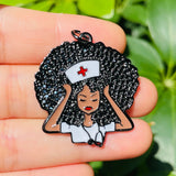 5pcs Afro Girl Nurse Charms Zirconia Pendant for Women Bracelet Necklace