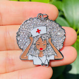 5pcs Afro Girl Nurse Charms Zirconia Pendant for Women Bracelet Necklace