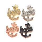 5pcs Anchor Hope Word Charm Bling Zirconia Paved Gold-Plated Pendant