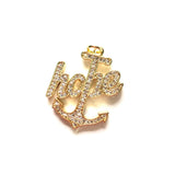 5pcs Anchor Hope Word Charm Bling Zirconia Paved Gold-Plated Pendant