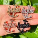 5pcs Anchor Hope Word Charm Bling Zirconia Paved Gold-Plated Pendant