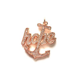 5pcs Anchor Hope Word Charm Bling Zirconia Paved Gold-Plated Pendant