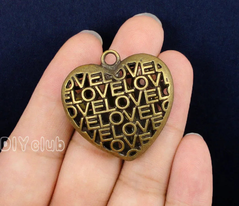 5pcs Antique Bronze 3D Hollow Heart Charms Pendant Jewelry Making