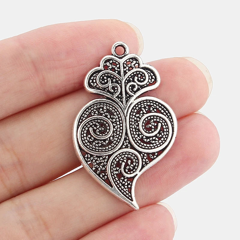 5pcs Antique Silver Heart Metal Charms Pendant DIY Earring Necklace Bracelet