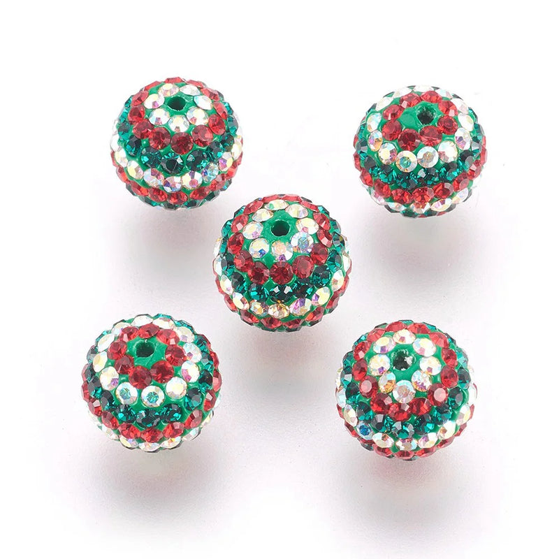 5pcs Austrian Crystal Beads Pave Ball Beads For DIY Christmas Jewelry Making