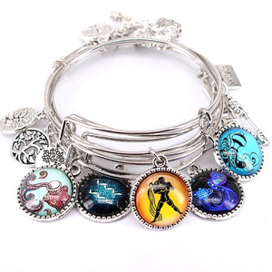 5pcs Zodiac Signs Charms Bangles Cuff Jewlery Set Bracelets for Women Girls