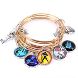 5pcs Zodiac Signs Charms Bangles Cuff Jewlery Set Bracelets for Women Girls