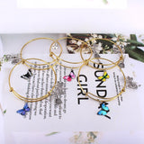 5pcs Butterfly Dragonfly Clover Charm Bangles for Women Girls