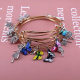 5pcs Butterfly Dragonfly Clover Charm Bangles for Women Girls