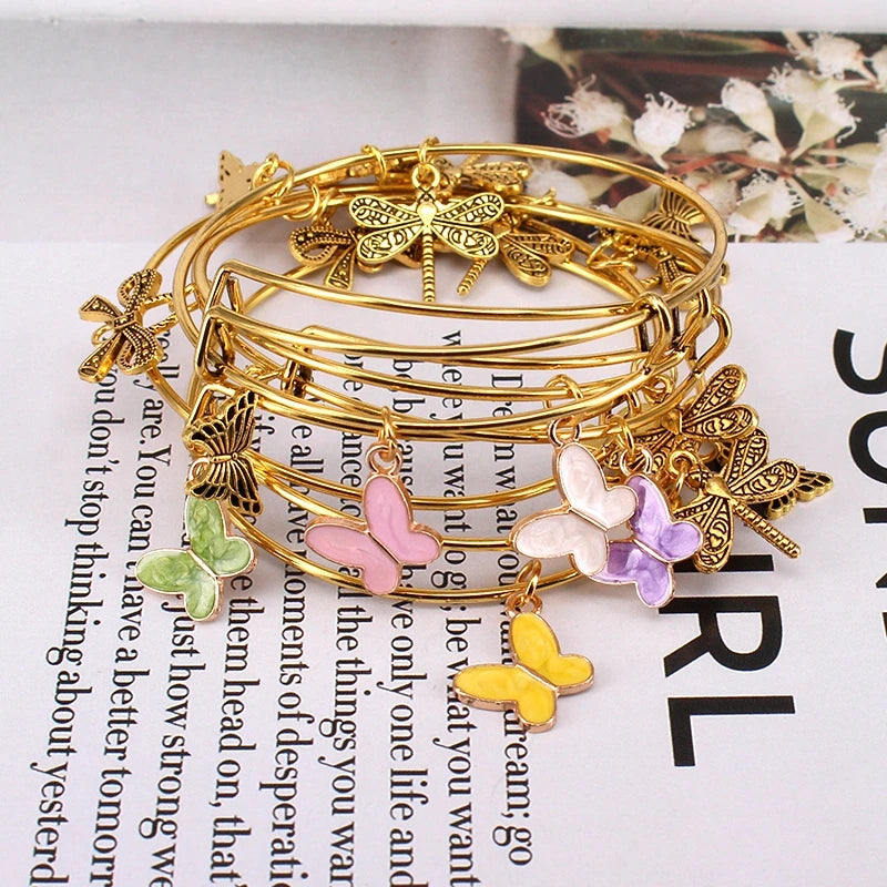 5pcs Butterfly Charm Bracelets Women Cuff Jewlery E37