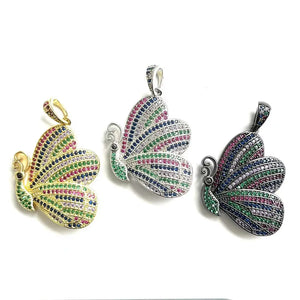 5pcs Butterfly Charms Zirconia Paved Bracelets Pendant 32x26mm