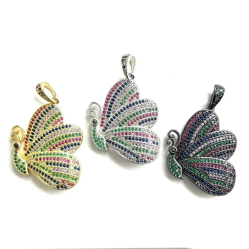 5pcs Butterfly Charms Zirconia Paved Bracelets Pendant 32x26mm