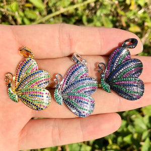 5pcs Butterfly Charms Zirconia Paved Bracelets Pendant 32x26mm