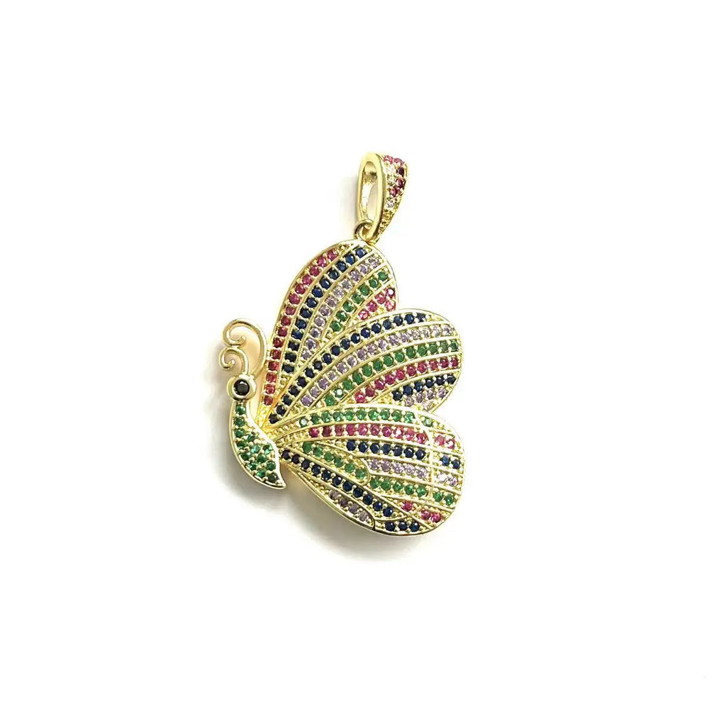 5pcs Butterfly Charms Zirconia Paved Bracelets Pendant 32x26mm