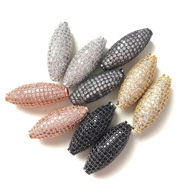 5pcs Zirconia Paved Olive Spacer Beads Women Jewelry Gold-Plated Accessory