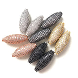 5pcs Zirconia Paved Olive Spacer Beads Women Jewelry Gold-Plated Accessory