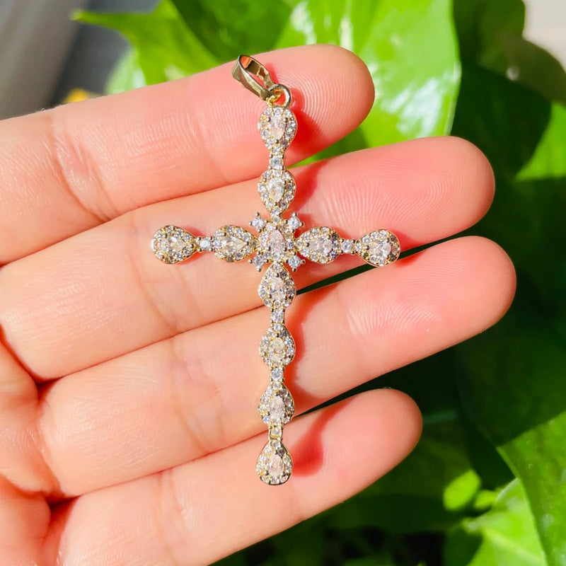 5pcs Big Size Cross Charms Rhinestone Religious Pendants Zirconia Jewelry
