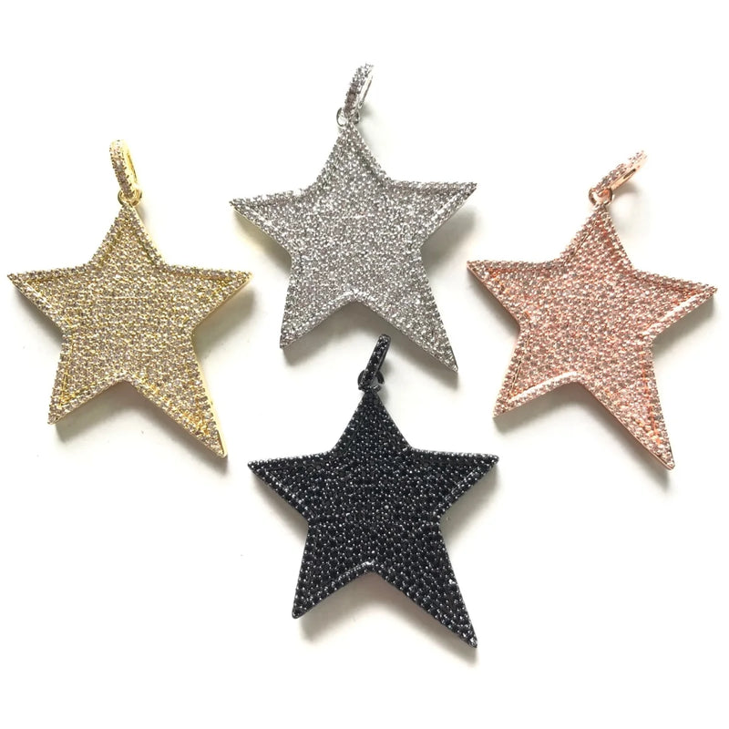 5pcs Zirconia Pave Star Charm Gold-Plate Pendant for DIY Jewelry