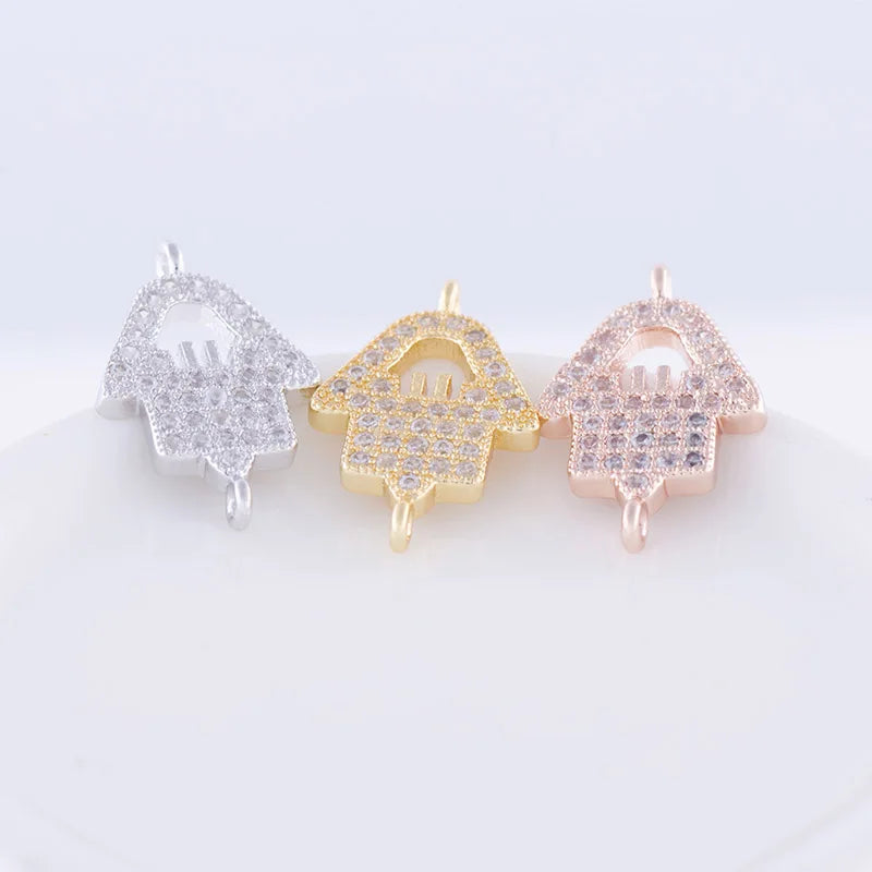 5pcs Zircon Hamsa Charms For Bracelets Making