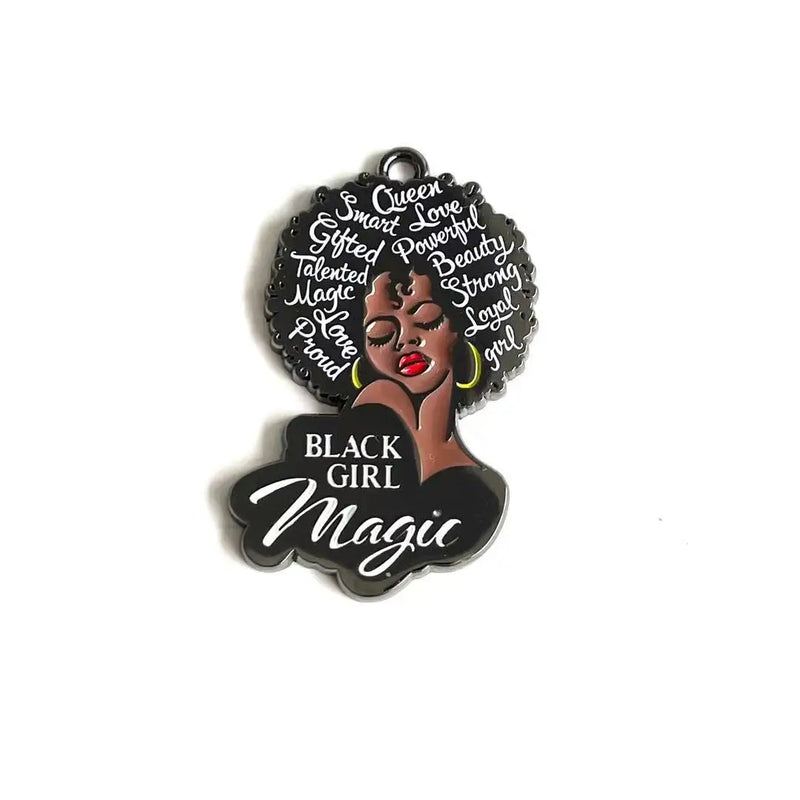 5pcs Afro American Woman Enamel Pendants for Jewelry Making