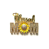 5pcs Blessed Sunflower Mom Zirconia Paved Word Charm Pendant for Mother's Gift