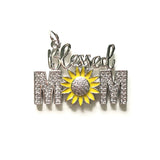 5pcs Blessed Sunflower Mom Zirconia Paved Word Charm Pendant for Mother's Gift