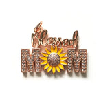 5pcs Blessed Sunflower Mom Zirconia Paved Word Charm Pendant for Mother's Gift