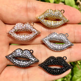 5pcs Bling Lip Charm Pendant Cubic Zirconia Rhinestone Paved Women Jewelry