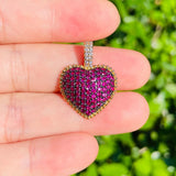 5pcs Green Fuchsia Zirconia Pave Charms Heart Pendants for Women
