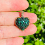 5pcs Green Fuchsia Zirconia Pave Charms Heart Pendants for Women