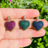 5pcs Green Fuchsia Zirconia Pave Charms Heart Pendants for Women