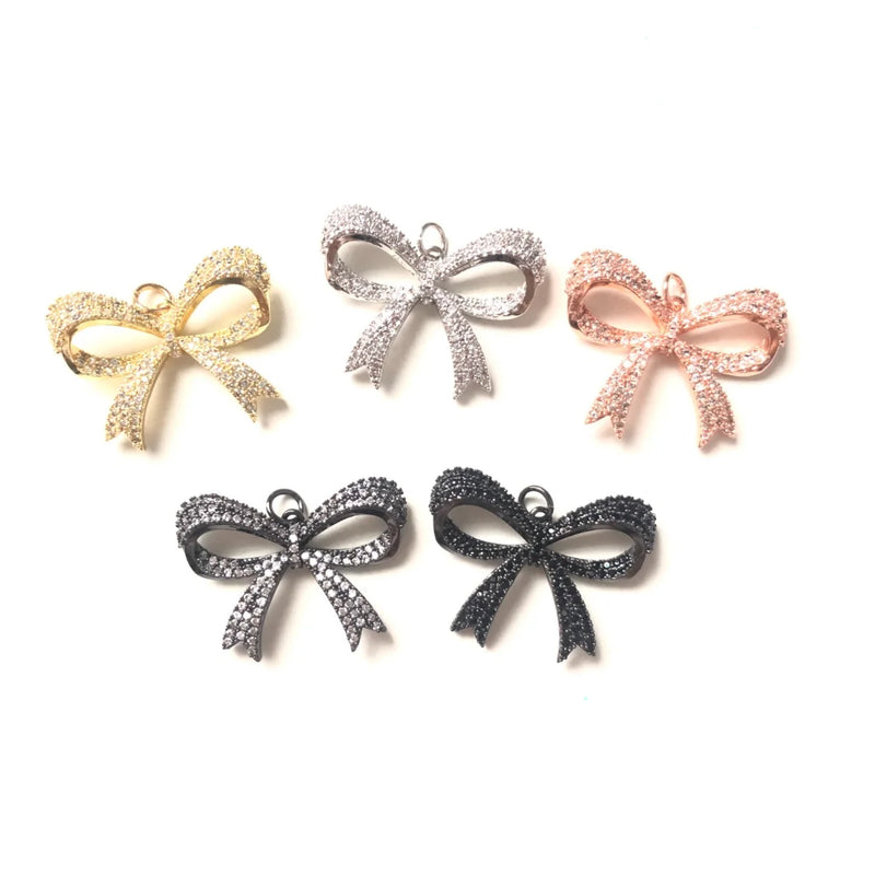 5pcs Bow Tie Charms Cubic Zirconia Bling Pendants DIY Jewelry Supply