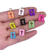 5pcs Brass Enamel Rectangle Cross Pendants Charms for Jewelry Making