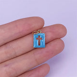 5pcs Brass Enamel Rectangle Cross Pendants Charms for Jewelry Making