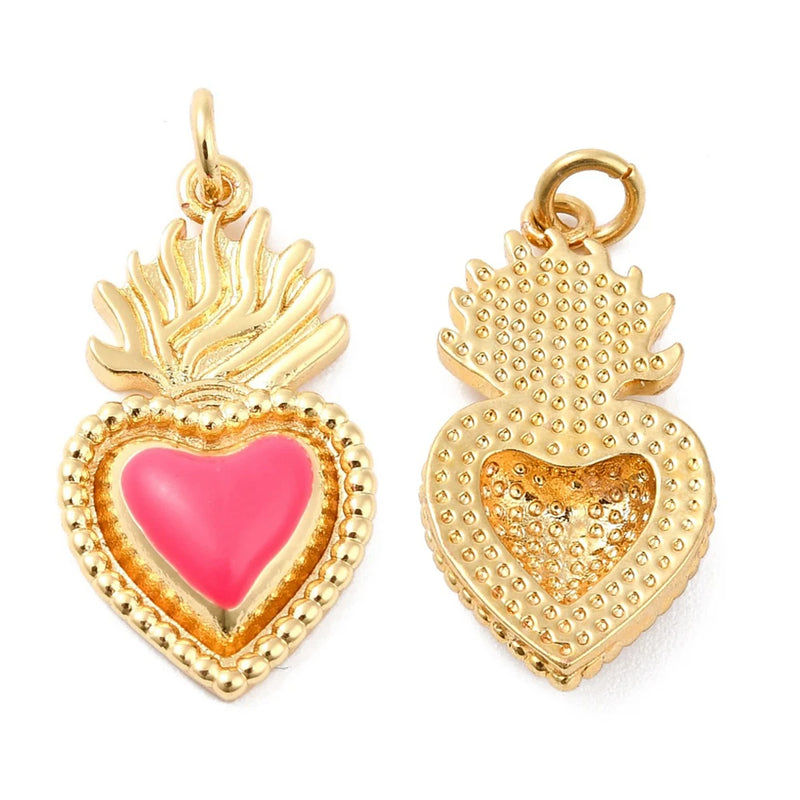 5pcs Brass Heart Pendants for Necklace Making DIY Crafts 24x13x4mm