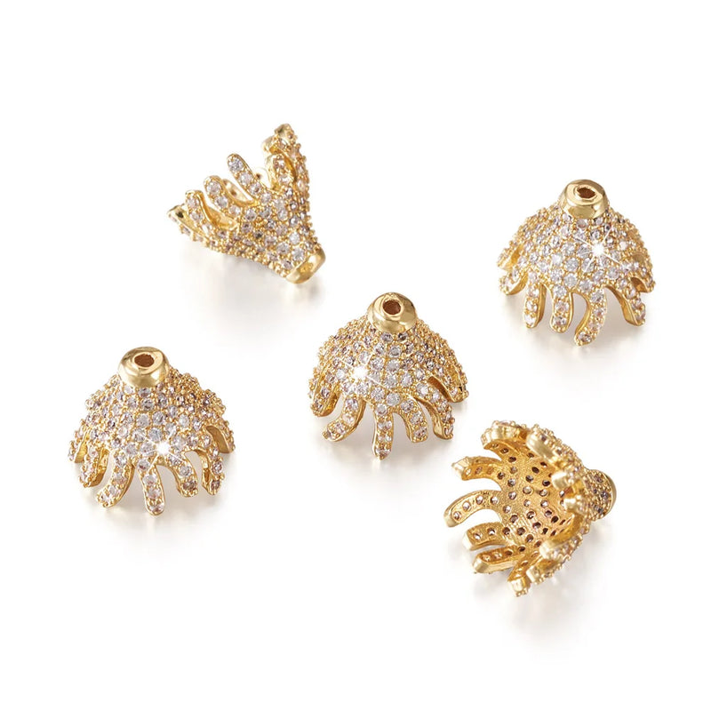 5pcs Brass CZ Multi-Petal Bead Caps for Jewelry Making 12x10mm