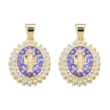 5pcs Oval CZ Pendants with Saint Charms, DIY Jewelry Making Accessories