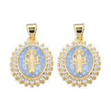5pcs Oval CZ Pendants with Saint Charms, DIY Jewelry Making Accessories