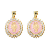 5pcs Oval CZ Pendants with Saint Charms, DIY Jewelry Making Accessories