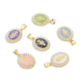 5pcs Oval CZ Pendants with Saint Charms, DIY Jewelry Making Accessories