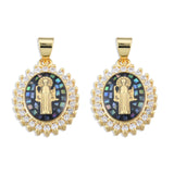 5pcs Oval CZ Pendants with Saint Charms, DIY Jewelry Making Accessories