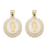 5pcs Oval CZ Pendants with Saint Charms, DIY Jewelry Making Accessories