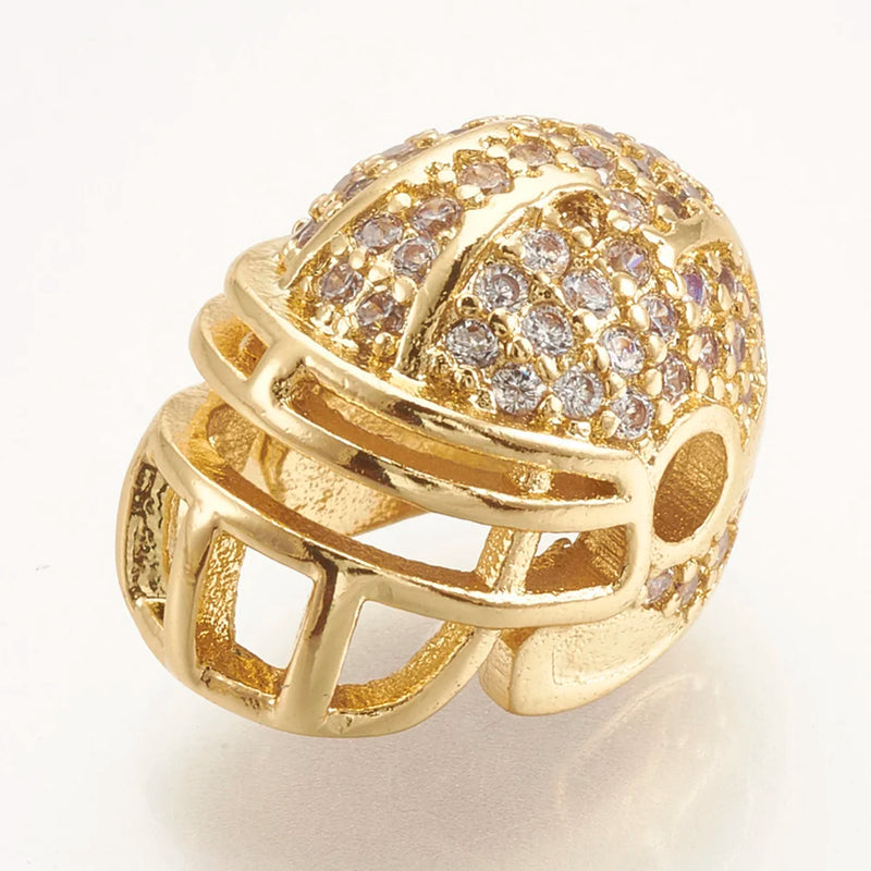 5pcs Brass Micro Pave CZ Football Helmet Beads for Necklace DIY