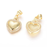 5pcs Micro Pave CZ Heart Pendants, Golden Plated Pendant 21x14x3mm