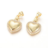 5pcs Micro Pave CZ Heart Pendants, Golden Plated Pendant 21x14x3mm