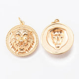 5pcs Brass Pendants Flat Round Lion Hand 18K Plated